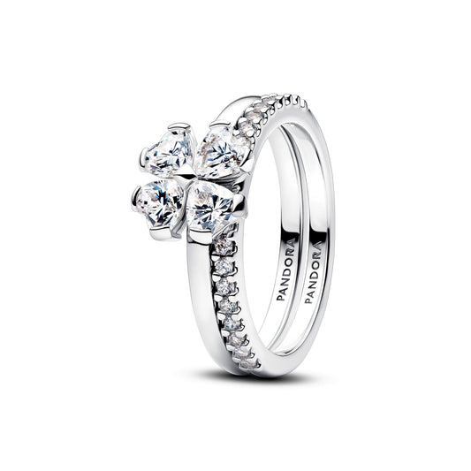 Ring – Sterling Silver – Sparkling Lucky Clover Splittable