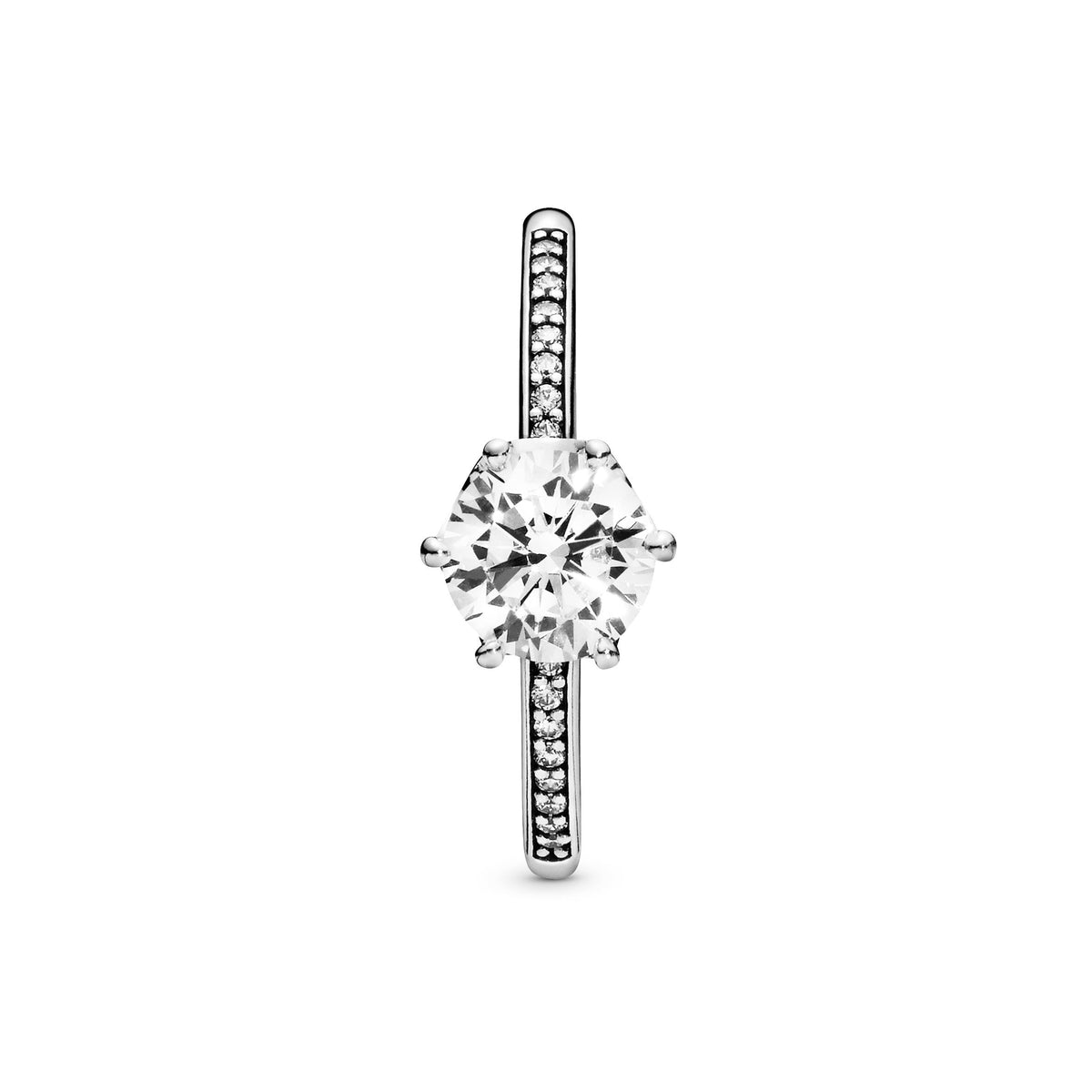 Ring – Sterling Silver – Clear Sparkling Crown Solitaire
