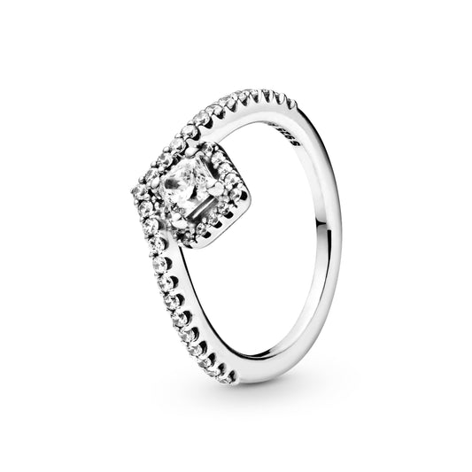 Ring – Sterling Silver – Square Sparkle Wishbone