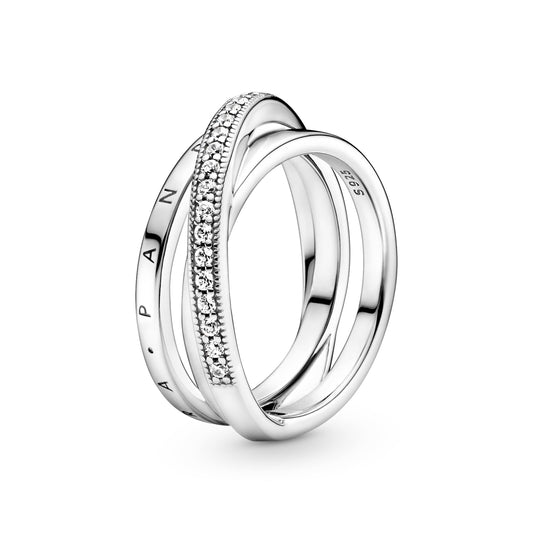 Ring – Sterling Silver – Crossover Pavé Triple Band