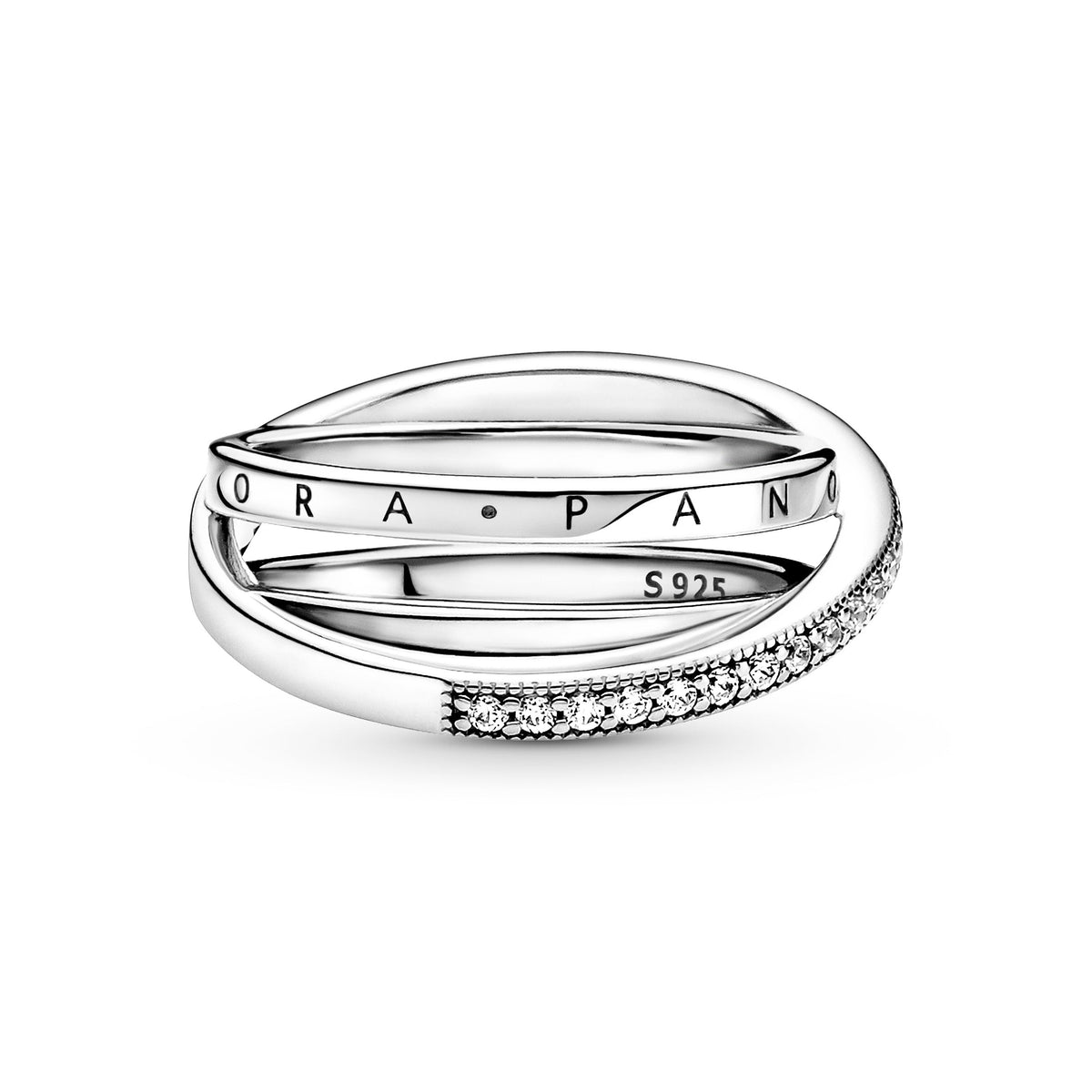 Ring – Sterling Silver – Crossover Pavé Triple Band