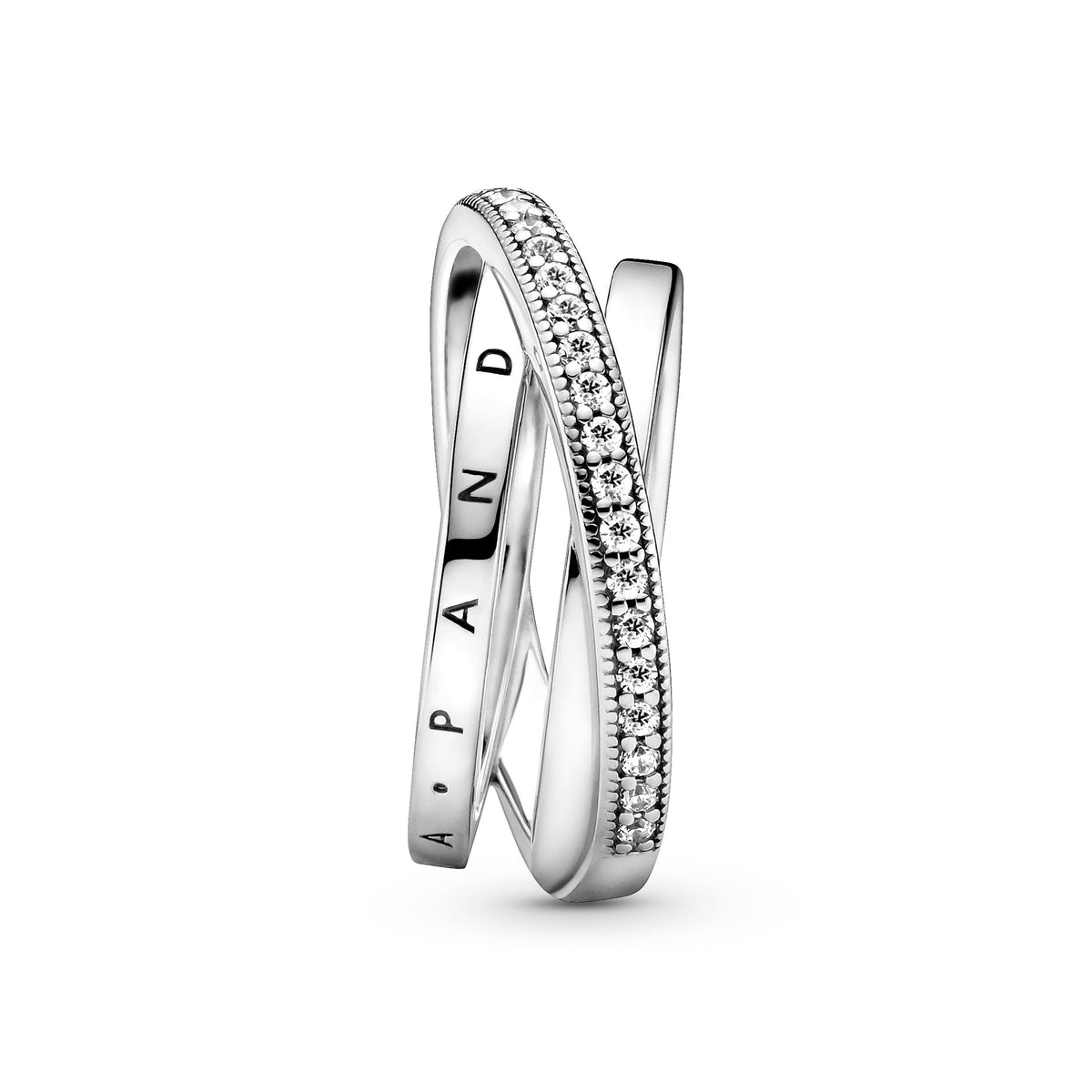 Ring – Sterling Silver – Crossover Pavé Triple Band