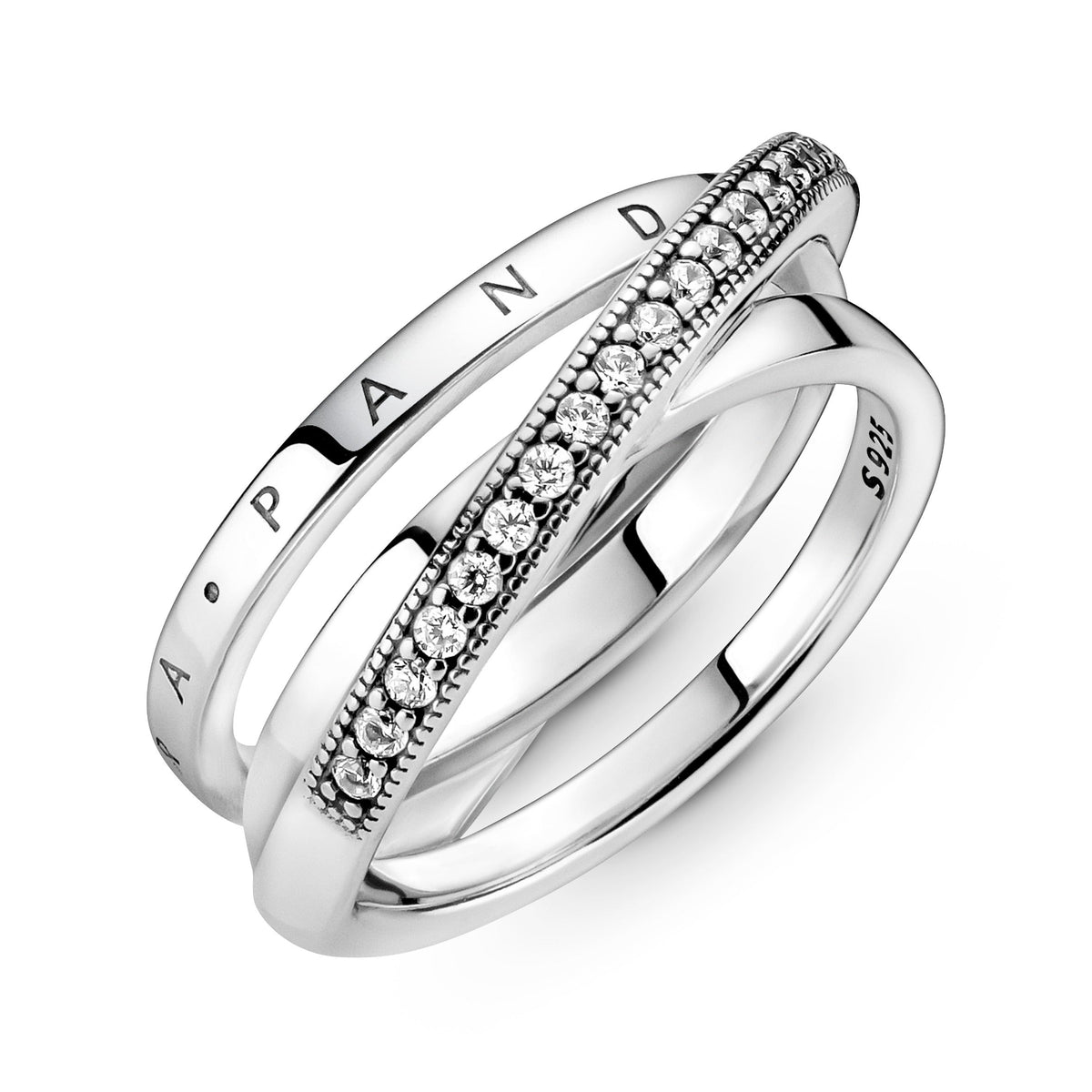 Ring – Sterling Silver – Crossover Pavé Triple Band
