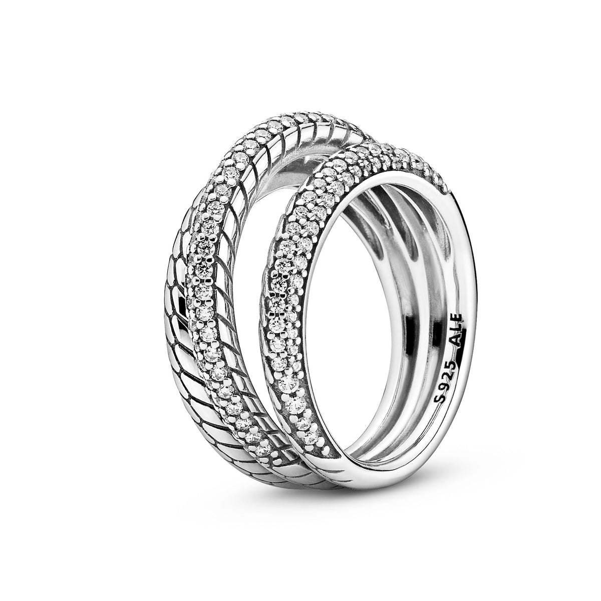Ring – Sterling Silver – Triple Band Pavé Snake Chain Pattern