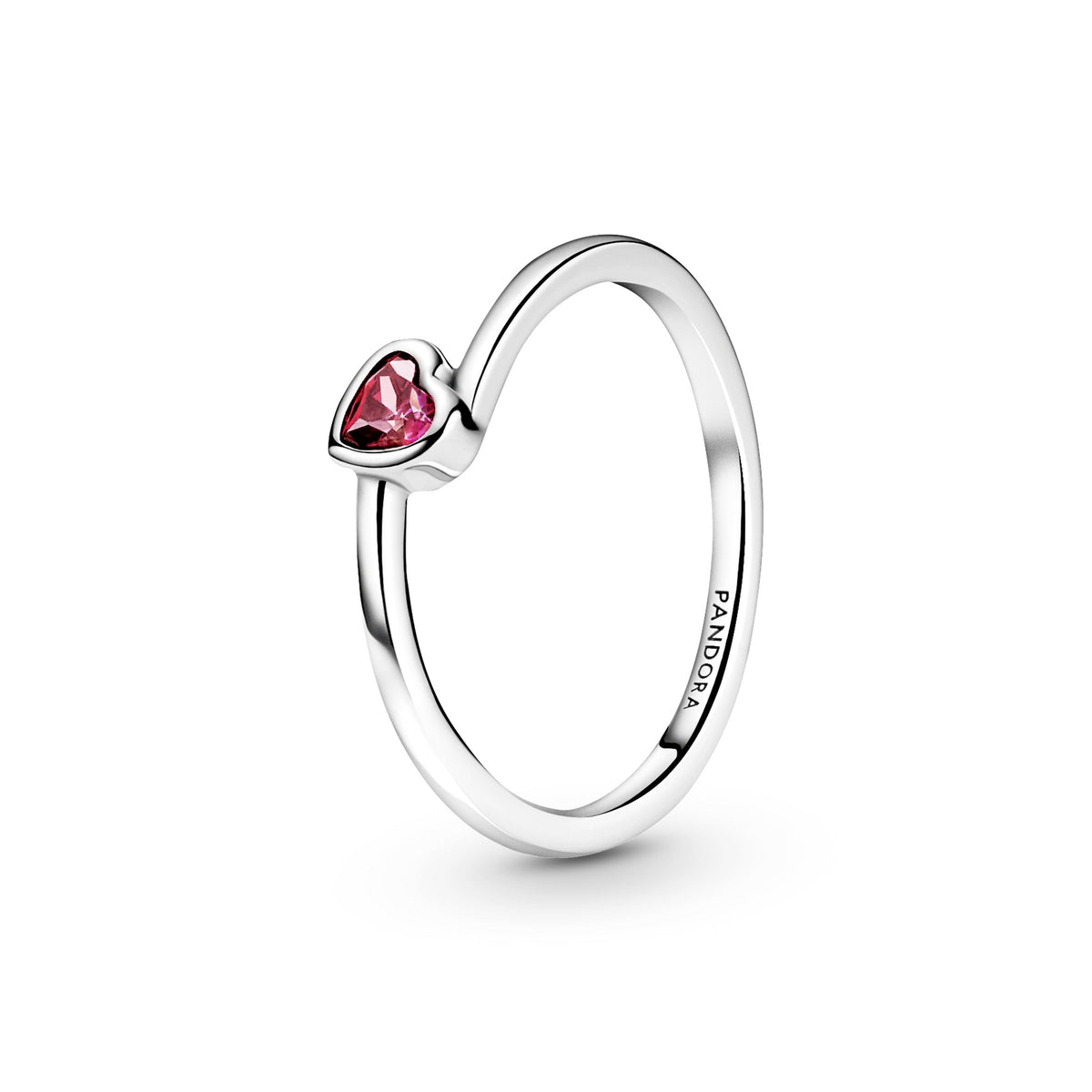 Ring – Sterling Silver – Red Tilted Heart Solitaire