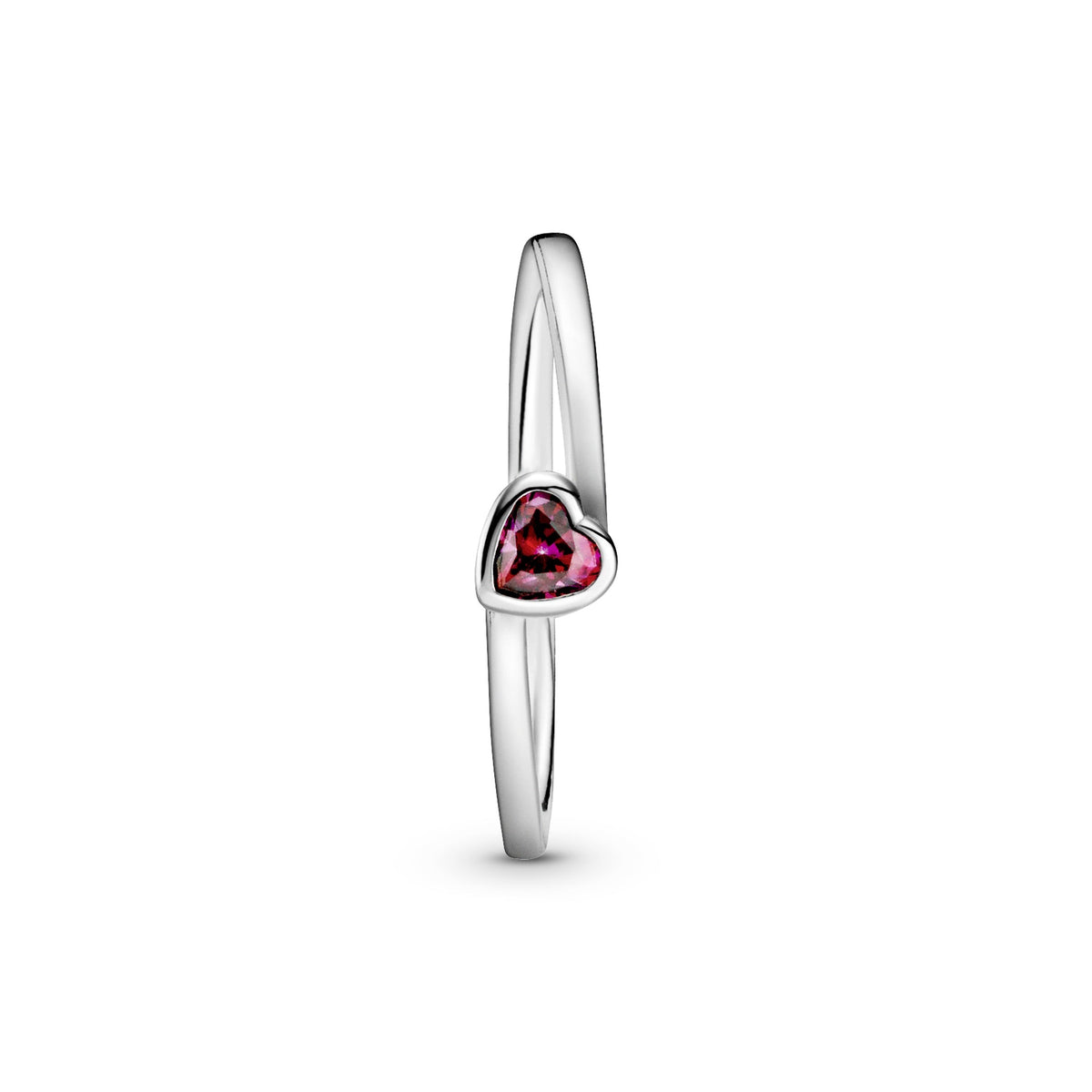 Ring – Sterling Silver – Red Tilted Heart Solitaire