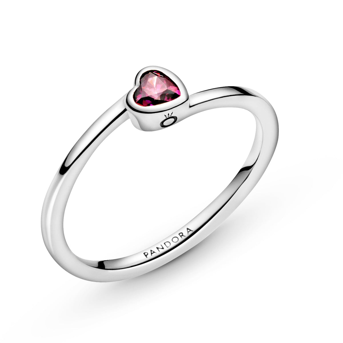 Ring – Sterling Silver – Red Tilted Heart Solitaire