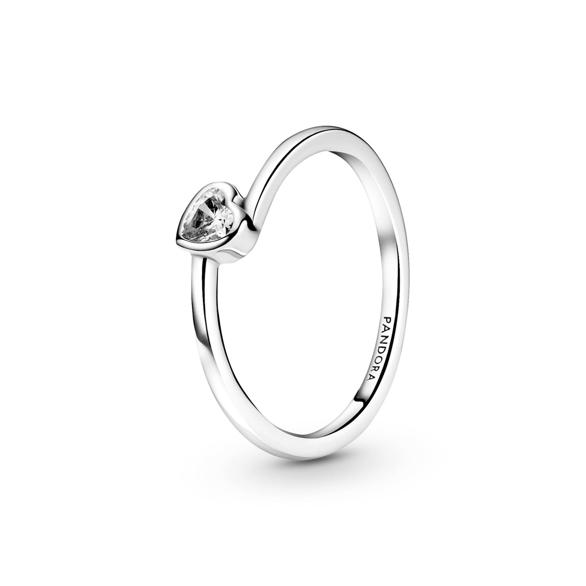Ring – Sterling Silver – Clear Tilted Heart Solitaire