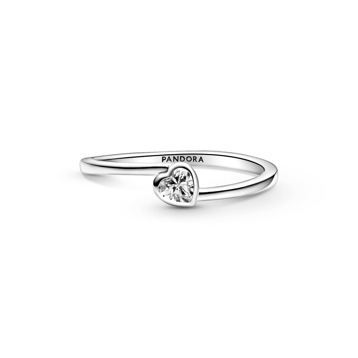 Ring – Sterling Silver – Clear Tilted Heart Solitaire