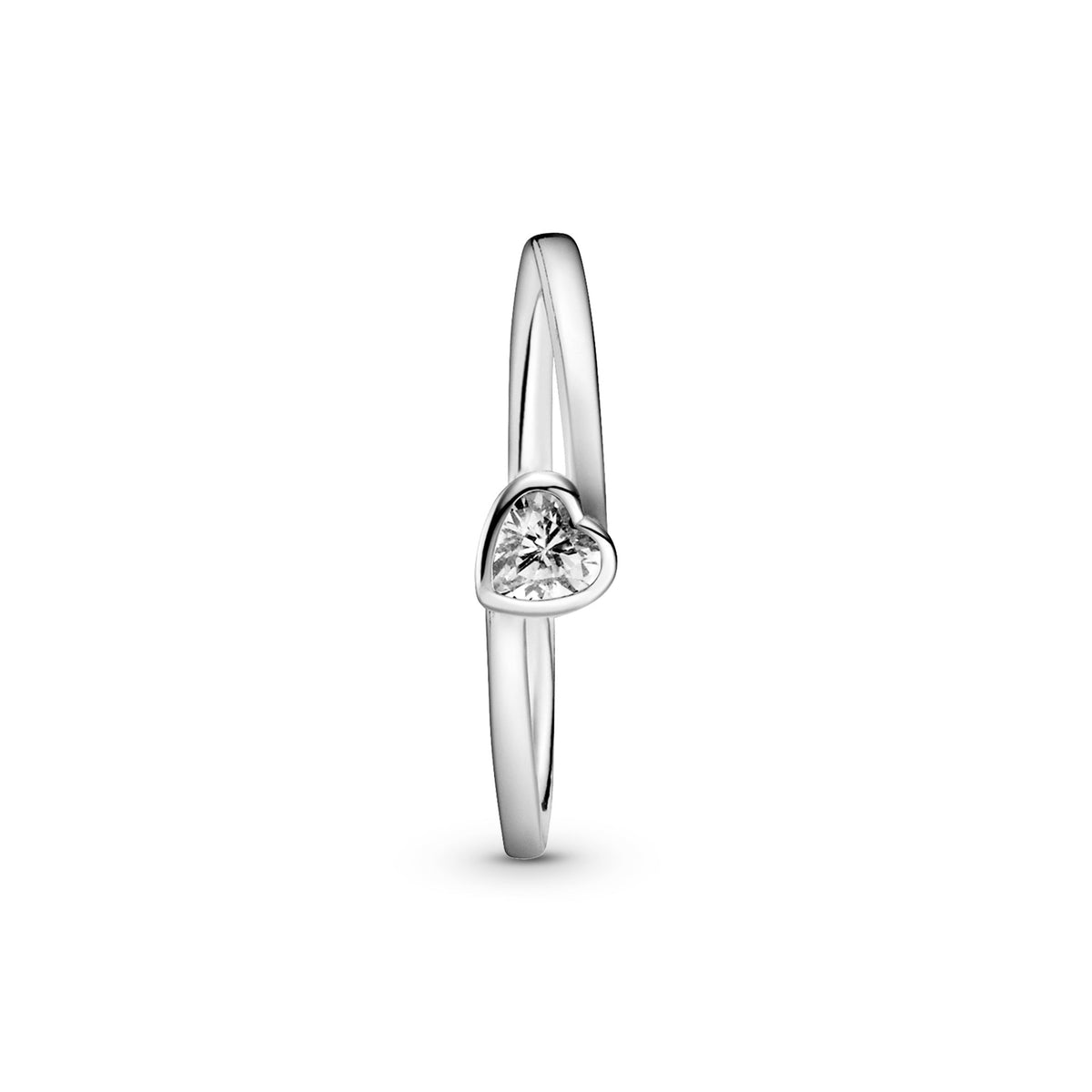Ring – Sterling Silver – Clear Tilted Heart Solitaire