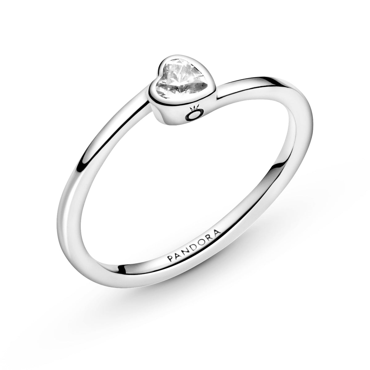 Ring – Sterling Silver – Clear Tilted Heart Solitaire