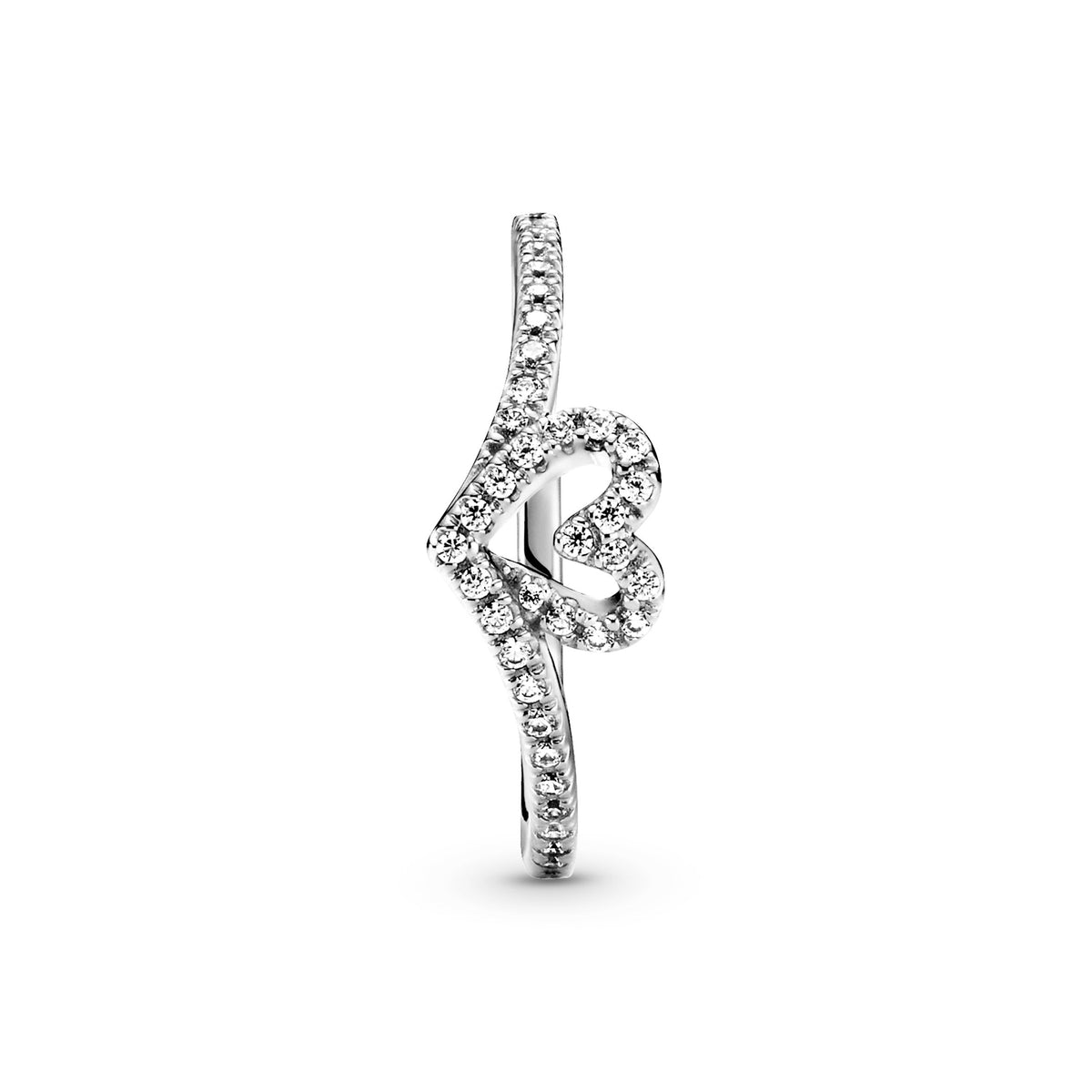 Ring – Sterling Silver – Sparkling Wishbone Heart