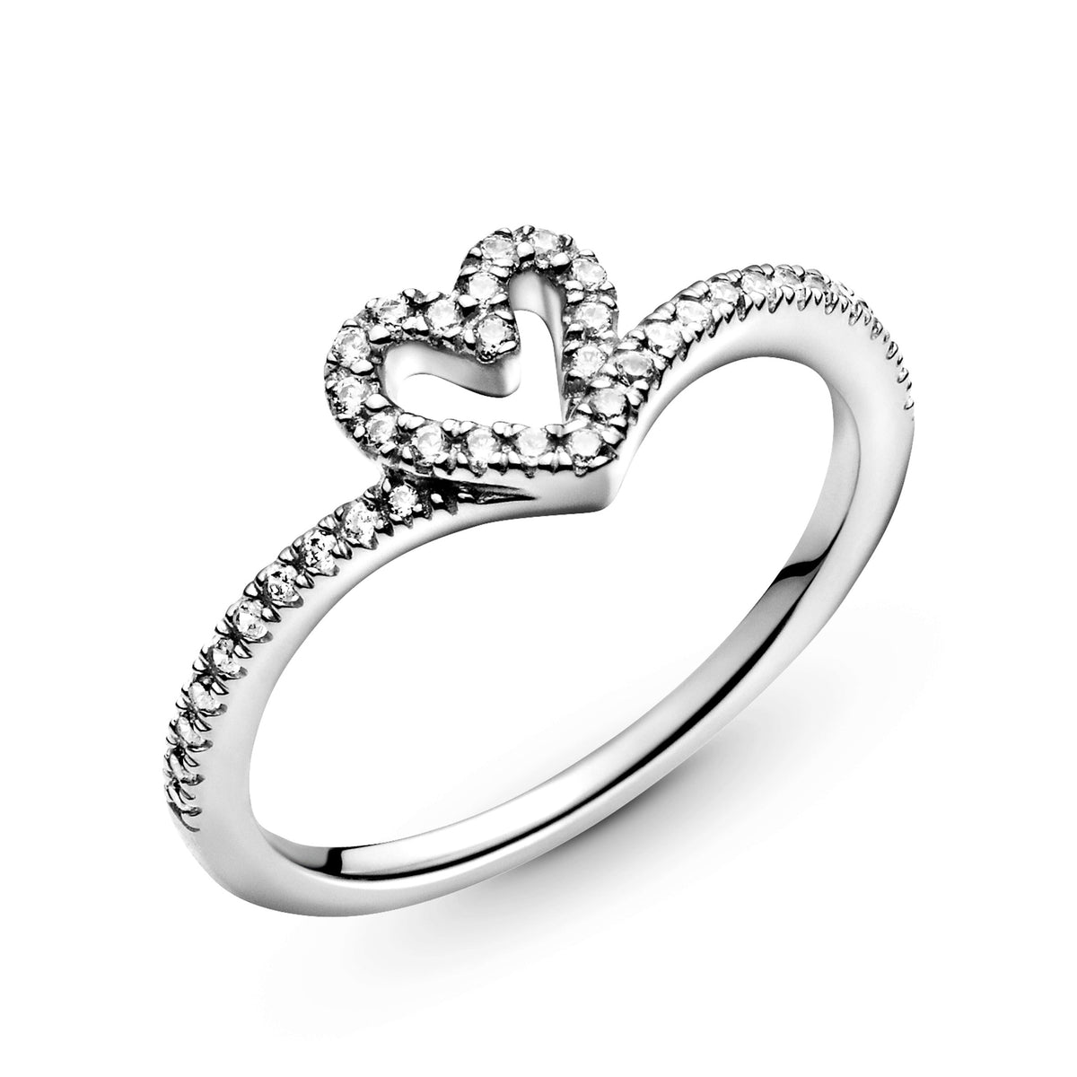 Ring – Sterling Silver – Sparkling Wishbone Heart