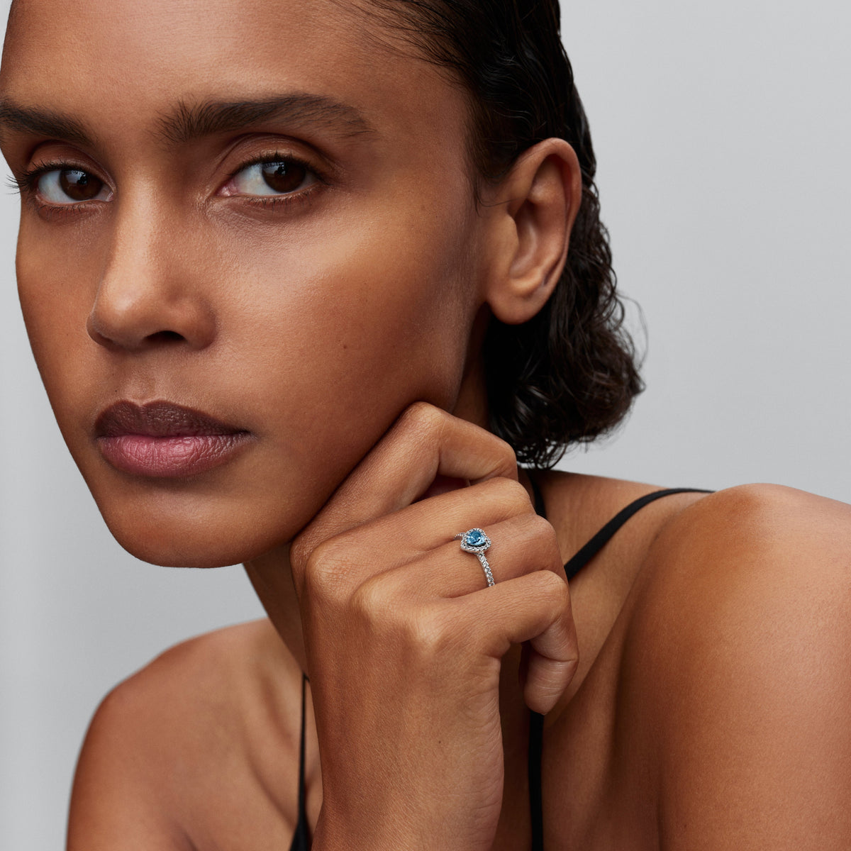 Ring – Sterling Silver – Elevated Light Blue Heart