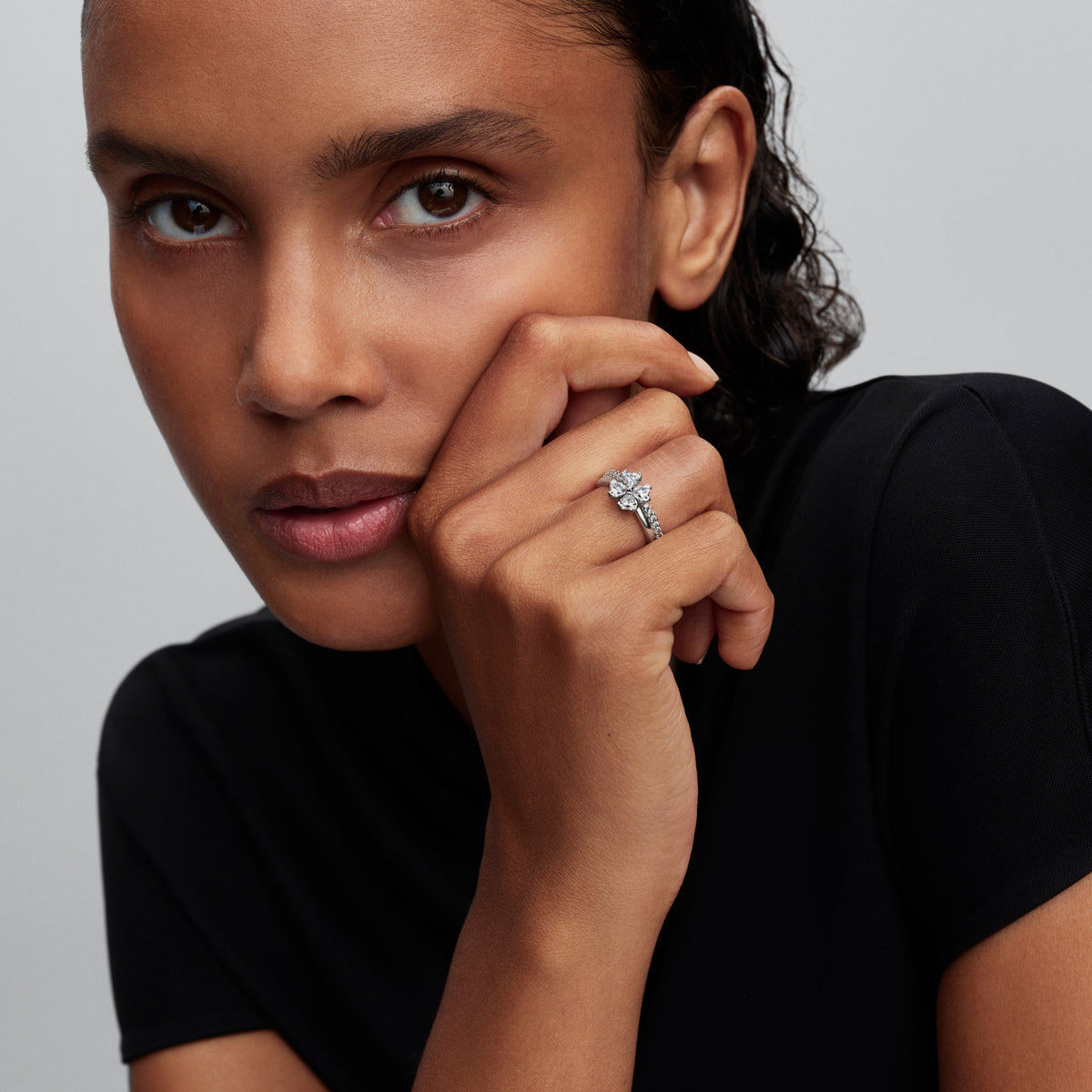 Ring – Sterling Silver – Sparkling Lucky Clover Splittable