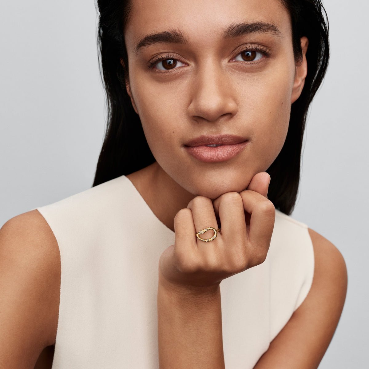 Ring – 14k Gold-Plated – Organically Shaped Stone-Set Statement