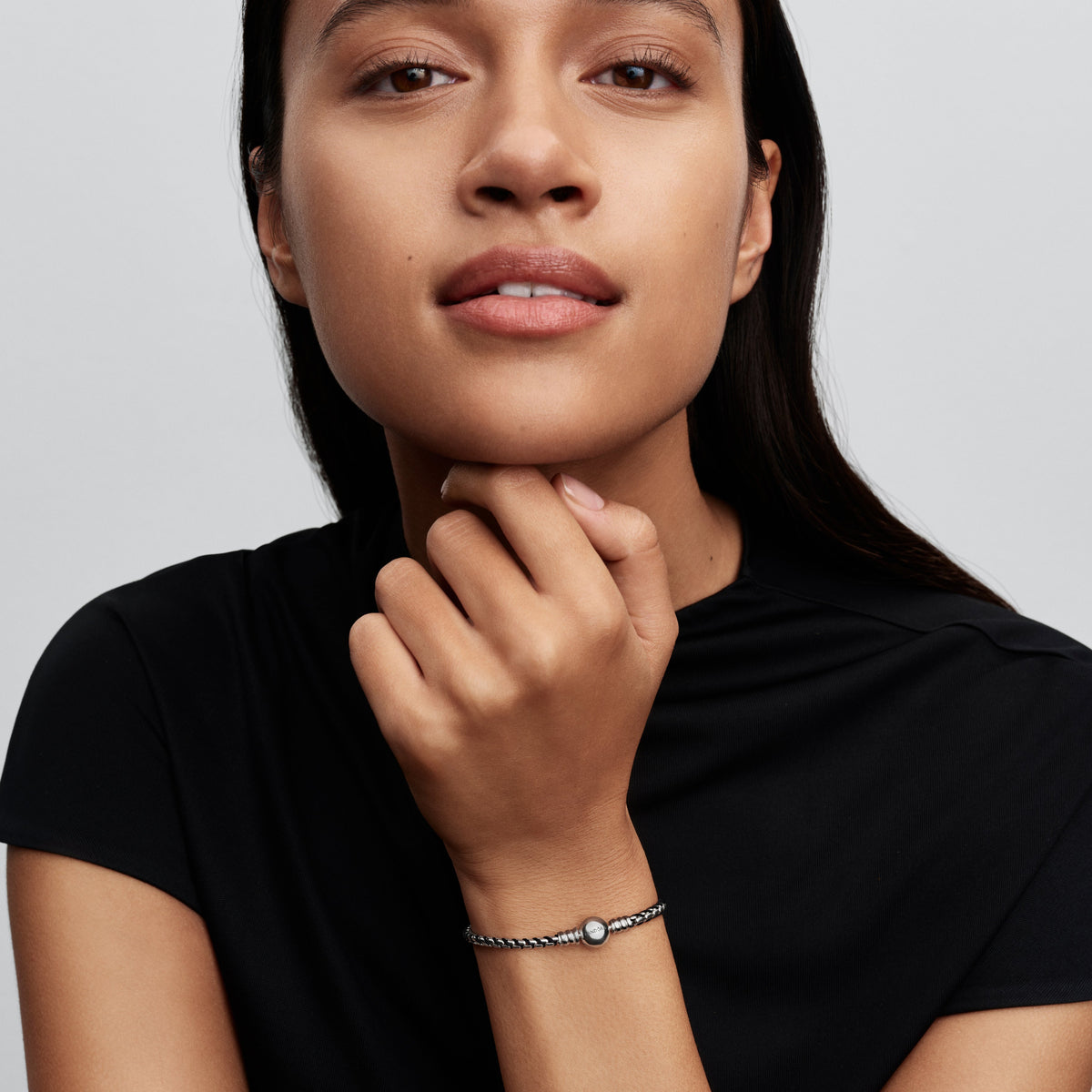 Chain Bracelet – Sterling Silver – Black Cord Box
