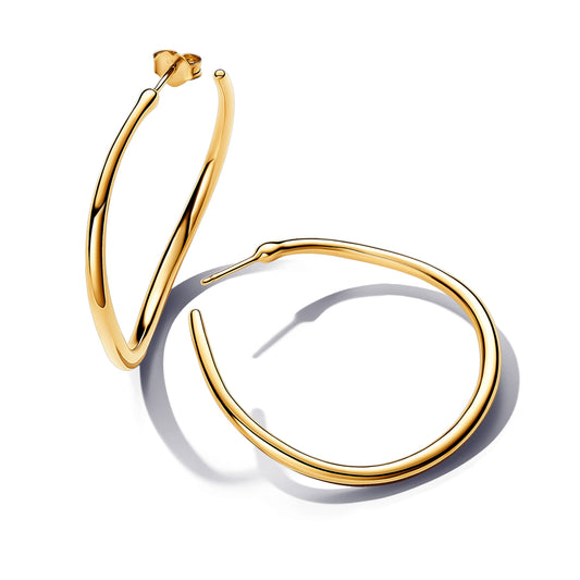 Hoop Earrings – 14k Gold-Plated – Organically Shaped 42 mm Open
