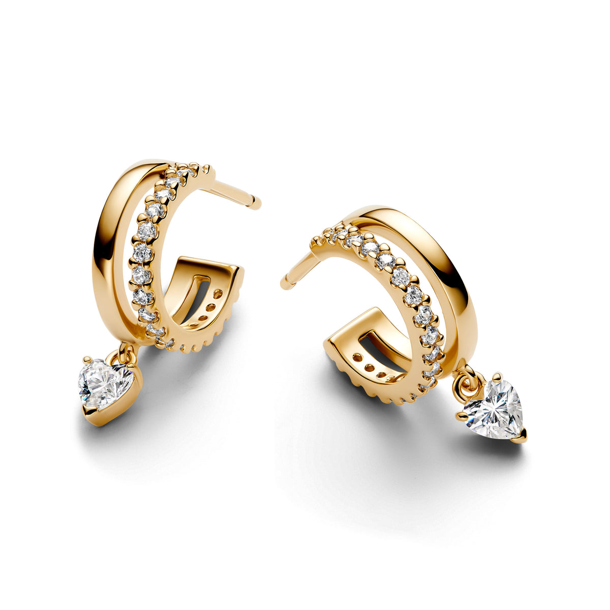 Hoop Earrings – 14k Gold-Plated – Dangling Heart