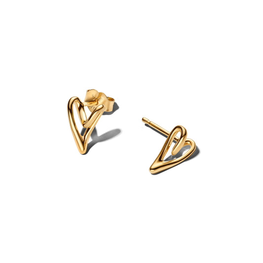 Stud Earrings – 14k Gold-Plated – Organically Shaped Heart