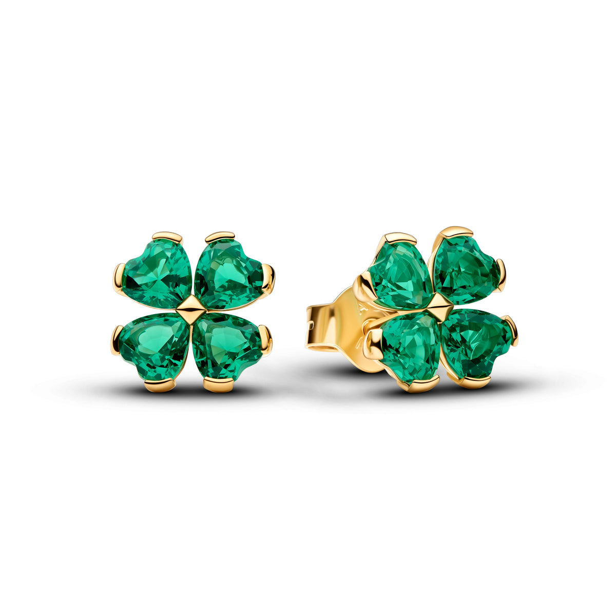 Stud Earrings – 14k Gold-Plated – Green Lucky Clover