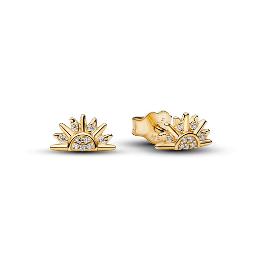 Stud Earrings – 14k Gold-Plated – Celestial Sparkling Sun