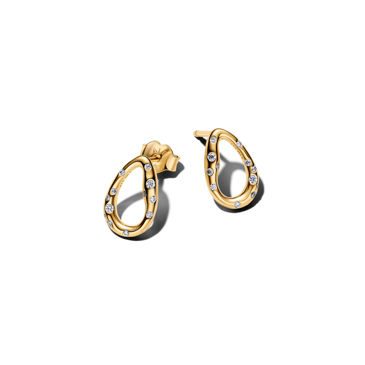 Stud Earrings – 14k Gold-Plated – Organically Shaped Stone-Set Oval