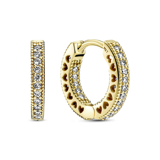 Hoop Earrings – 14k Gold-Plated – Pavé Heart