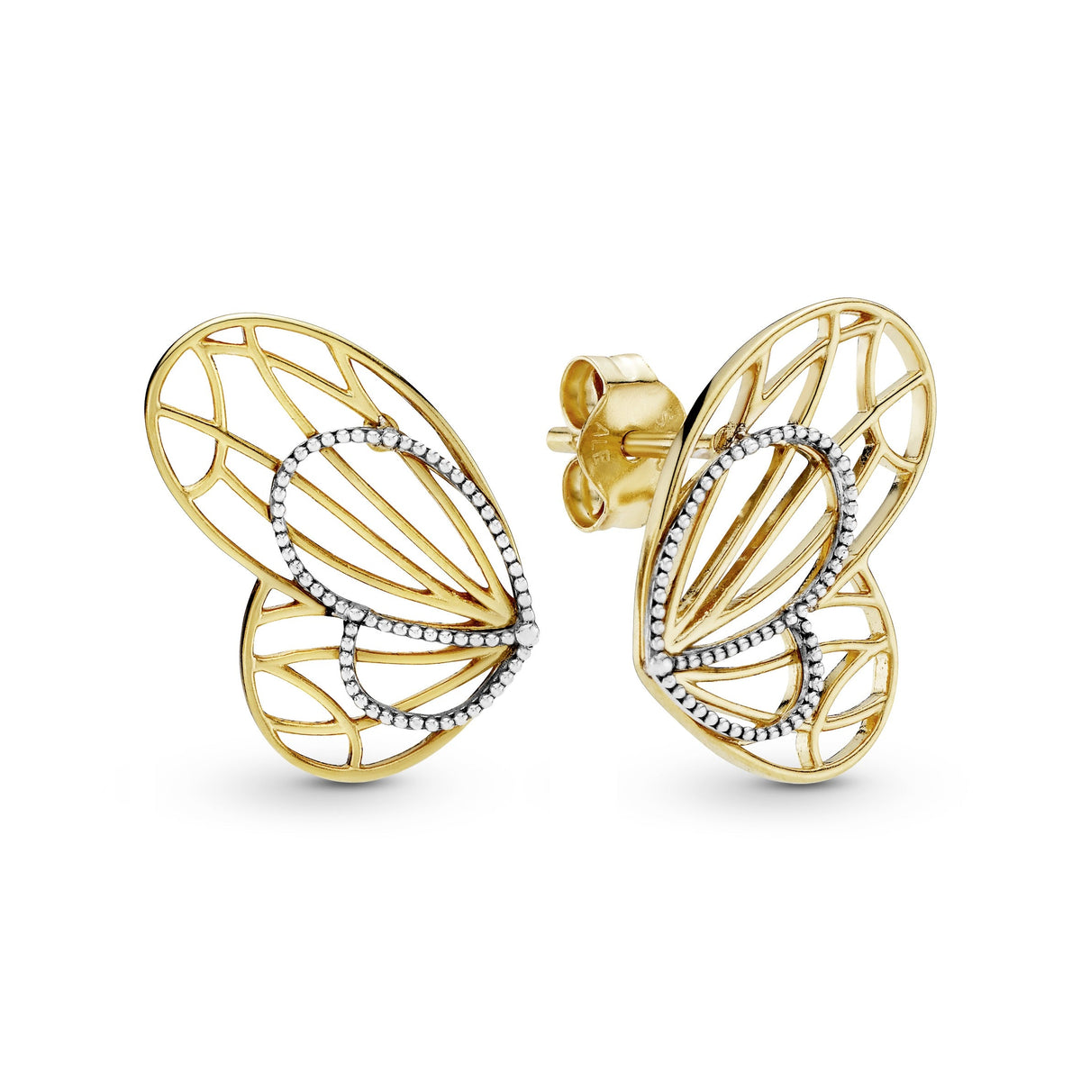Stud Earrings – 14k Gold-Plated – Openwork Butterfly Wing