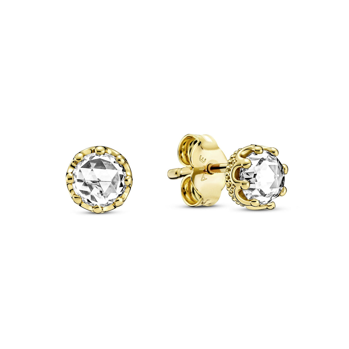 Stud Earrings – 14k Gold-Plated – Clear Sparkling Crown
