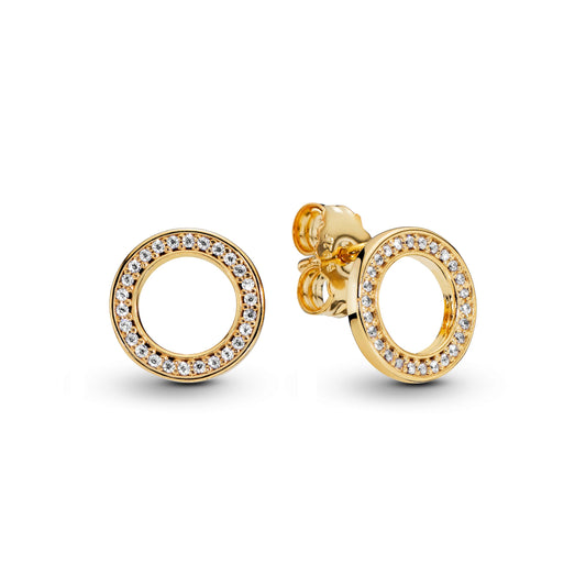 Stud Earrings – 14k Gold-Plated – Sparkling Circle