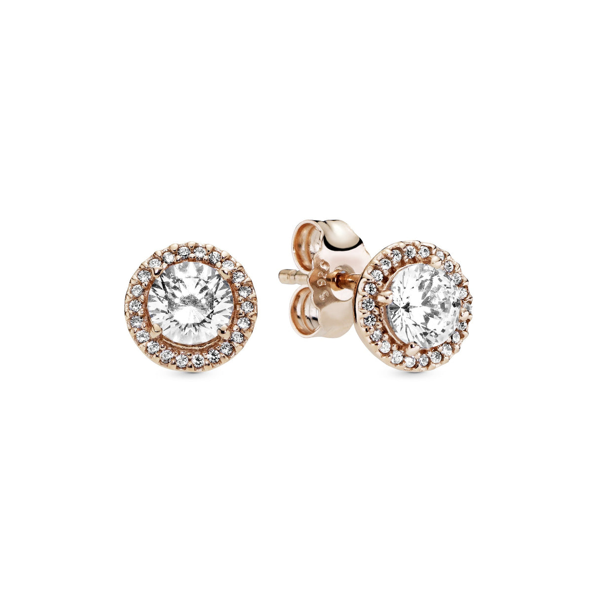 Stud Earrings – 14k Rose Gold-Plated – Round Sparkle Halo