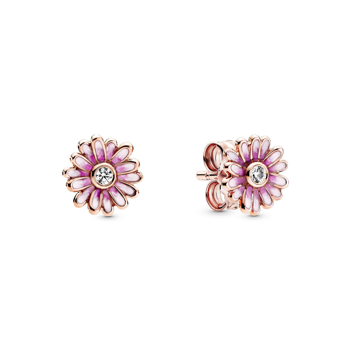 Stud Earrings – 14k Rose Gold-Plated – Pink Daisy Flower