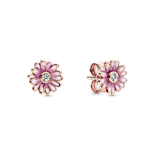 Stud Earrings – 14k Rose Gold-Plated – Pink Daisy Flower