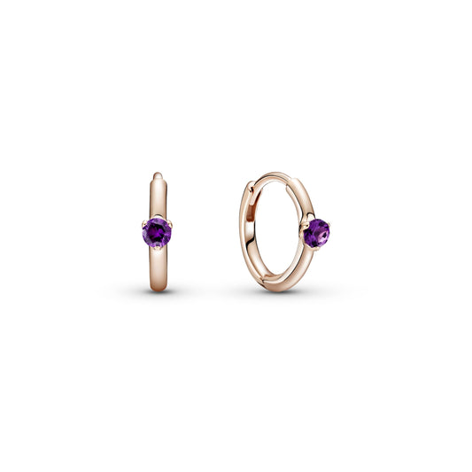 Hoop Earrings – 14k Rose Gold-Plated – Purple Solitaire Huggie
