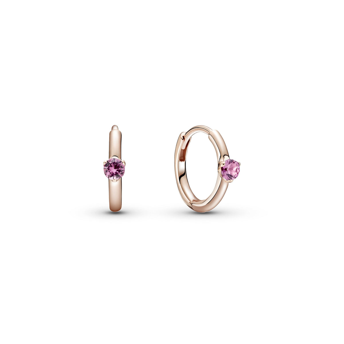 Hoop Earrings – 14k Rose Gold-Plated – Pink Solitaire Huggie