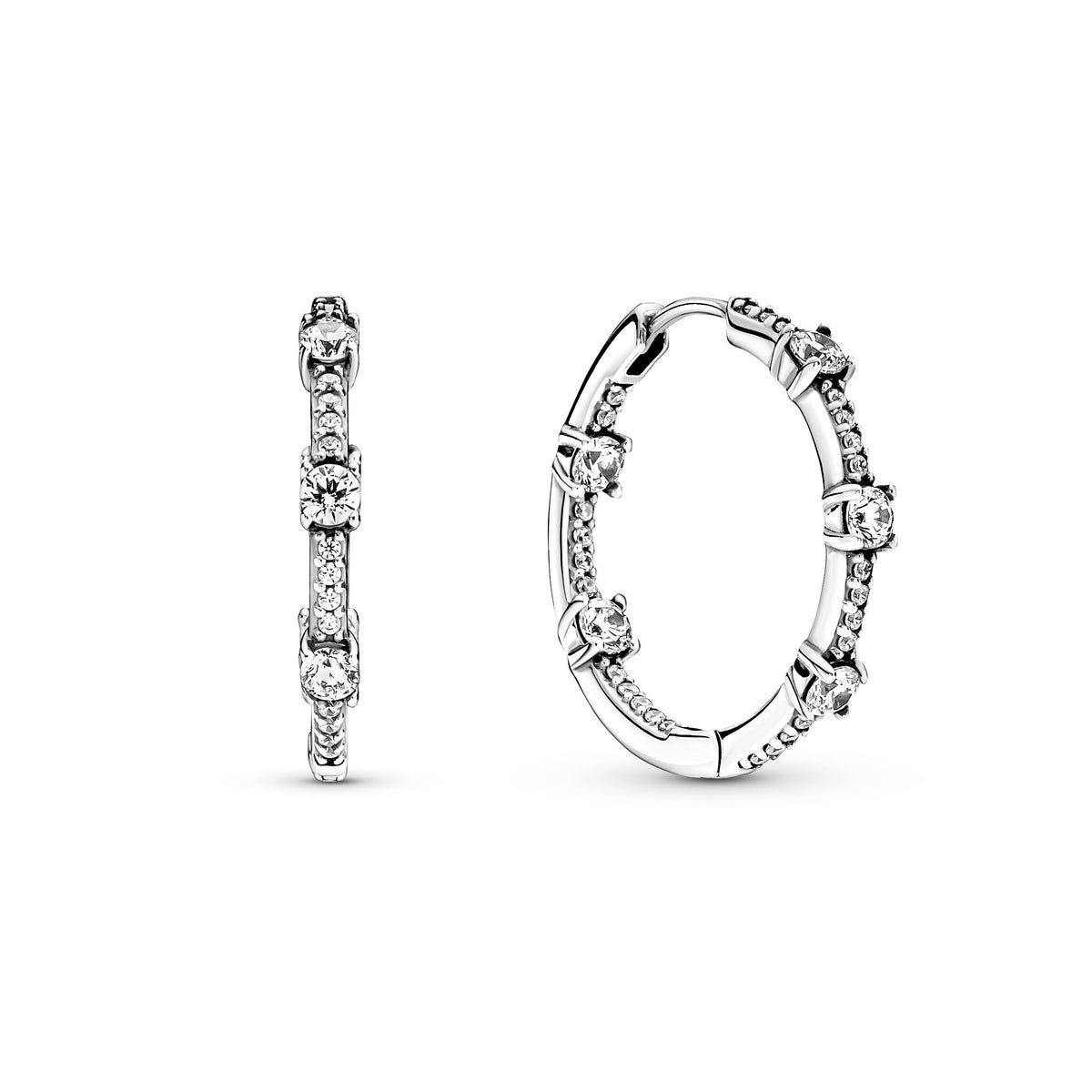 Hoop Earrings – Sterling Silver – Sparkling Pavé Bars