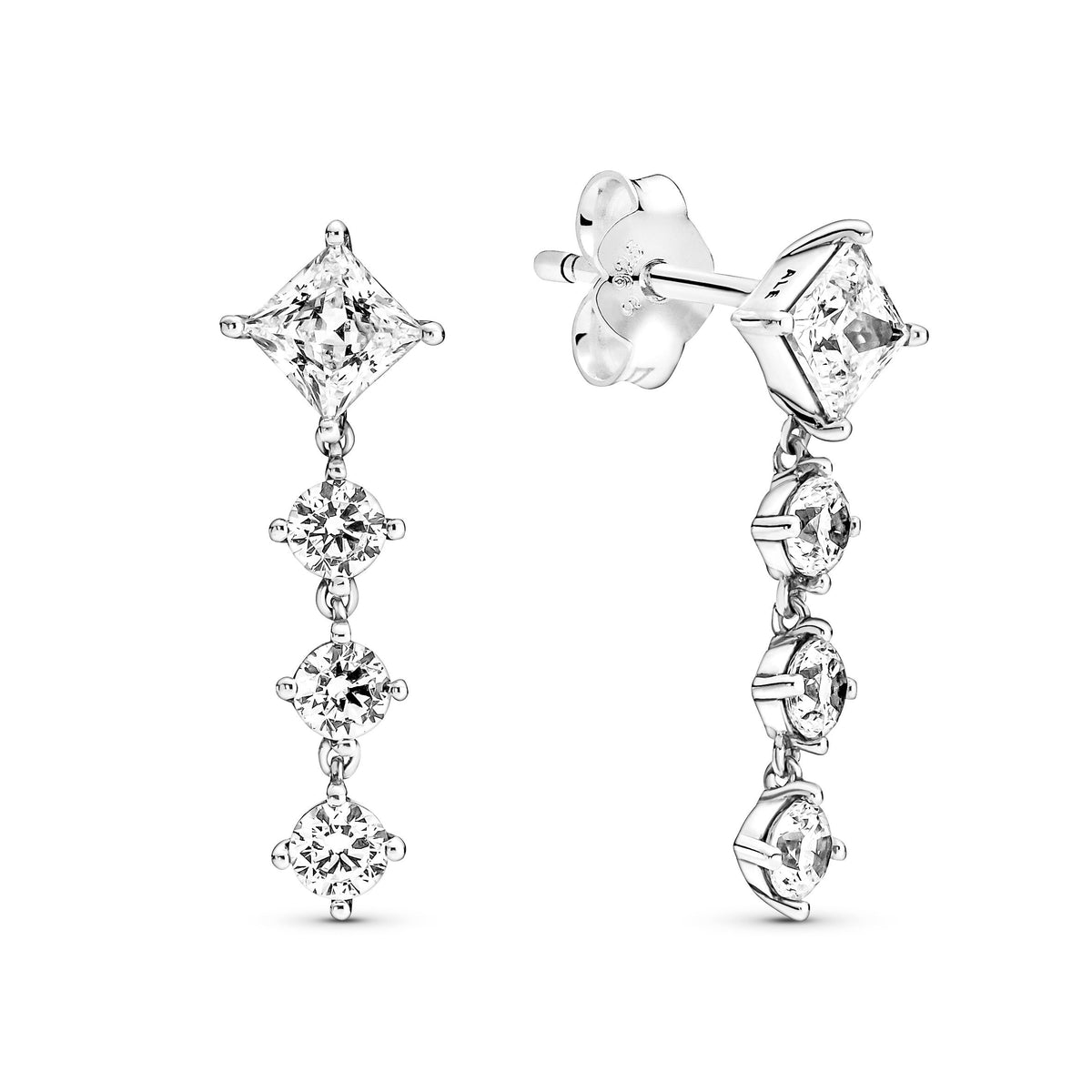 Drop Earrings – Sterling Silver – Sparkling Round & Square