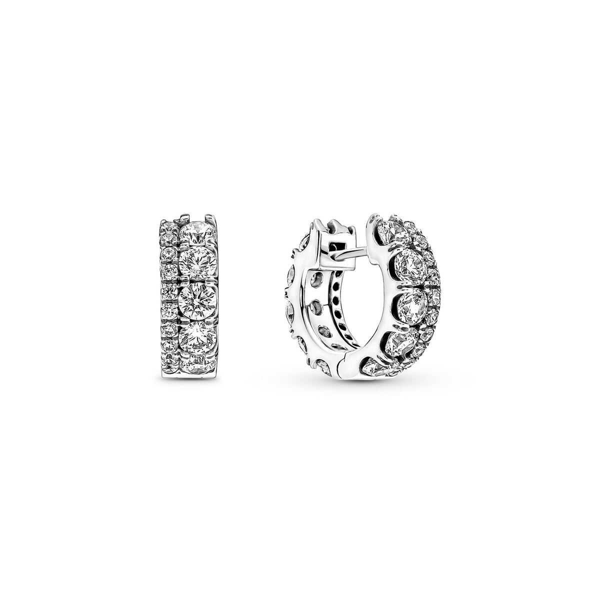 Hoop Earrings – Sterling Silver – Double Band Pavé