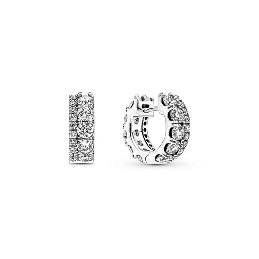 Hoop Earrings – Sterling Silver – Double Band Pavé