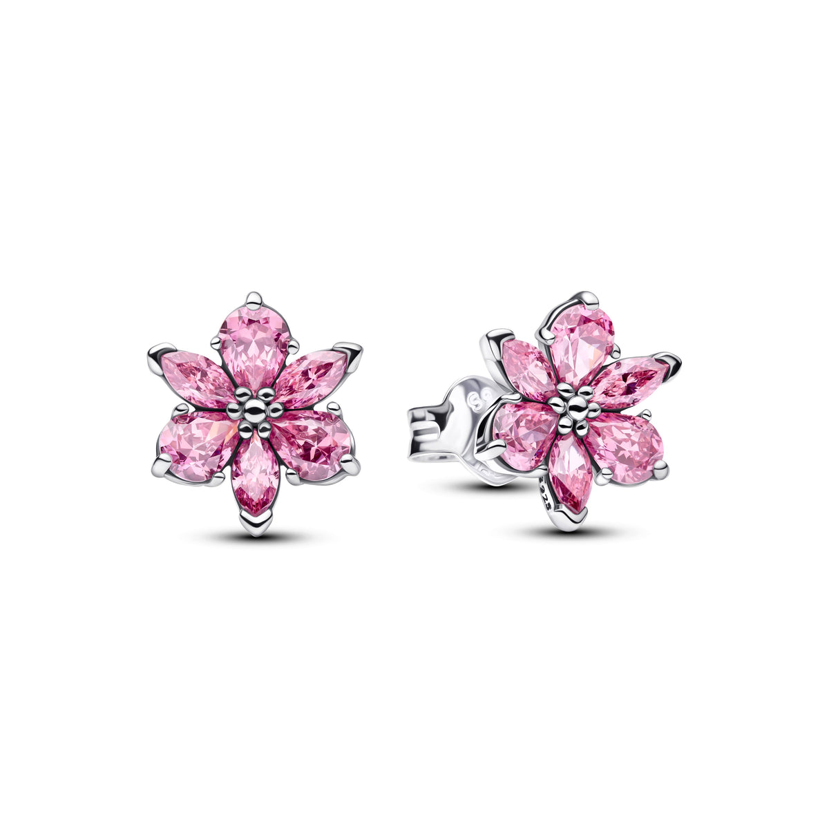 Stud Earrings – Sterling Silver – Herbarium Sparkling Pink Flower