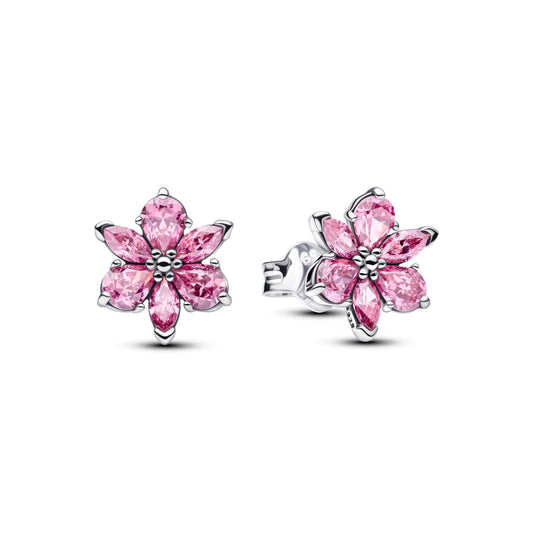 Stud Earrings – Sterling Silver – Herbarium Sparkling Pink Flower