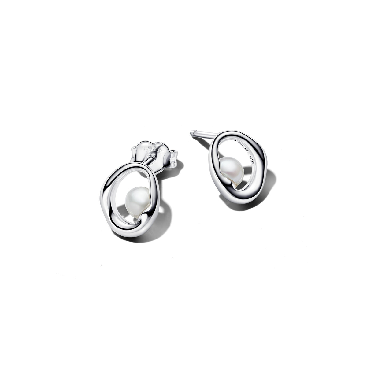 Stud Earrings – Sterling Silver – Organically Shaped Oval & Treated Freshwater Cultured Pearl