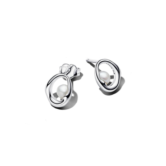 Stud Earrings – Sterling Silver – Organically Shaped Oval & Treated Freshwater Cultured Pearl