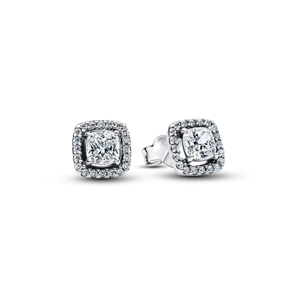 Stud Earrings – Sterling Silver – Square Halo