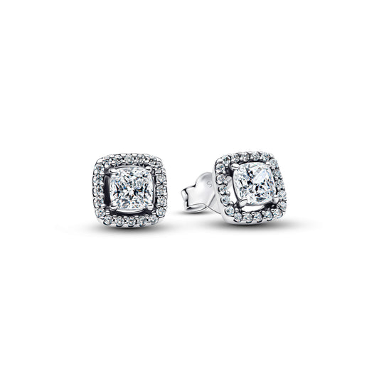Stud Earrings – Sterling Silver – Square Halo