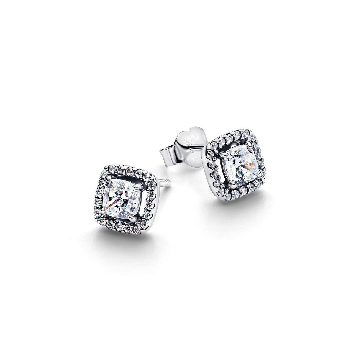 Stud Earrings – Sterling Silver – Square Halo