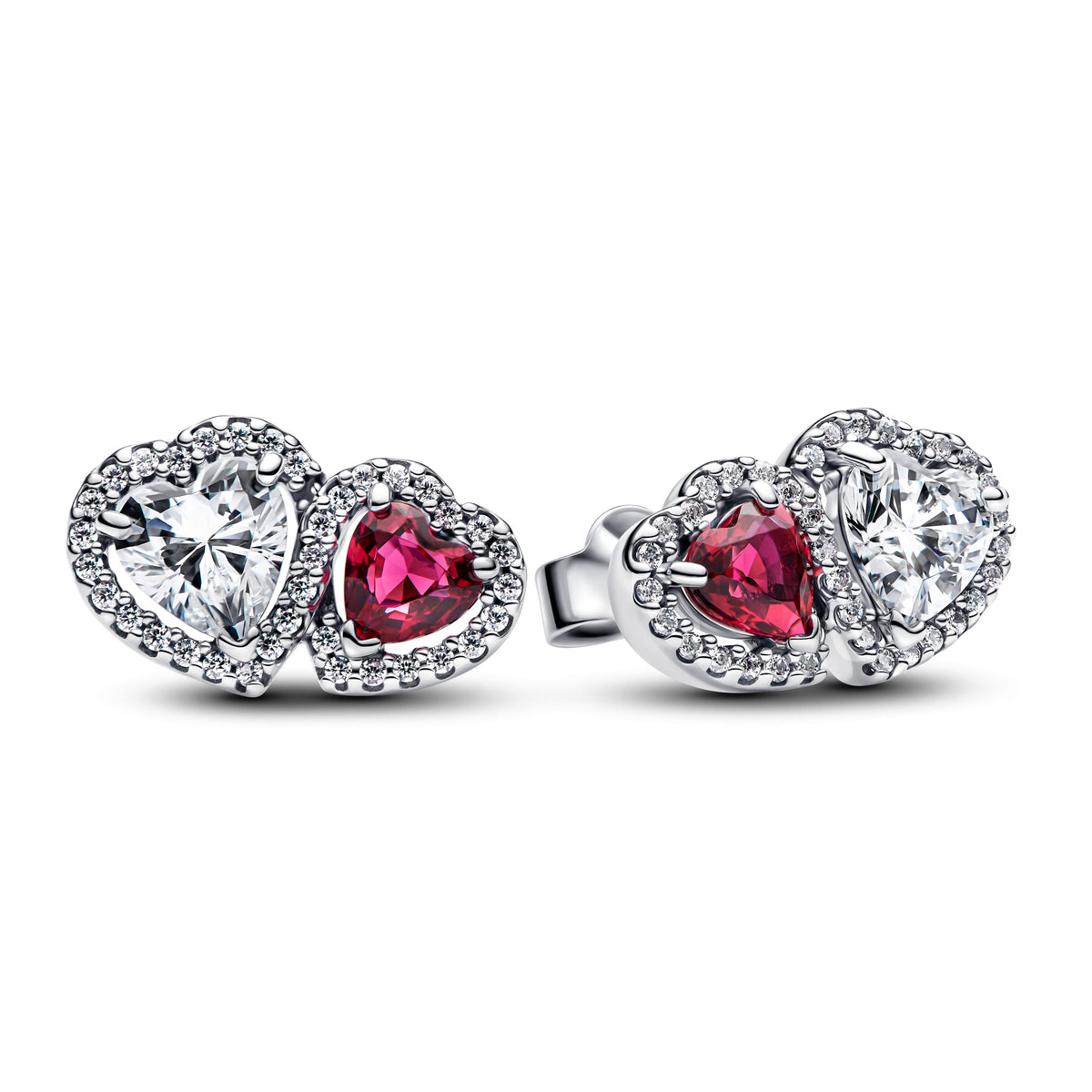 Stud Earrings – Sterling Silver – Halo Hearts