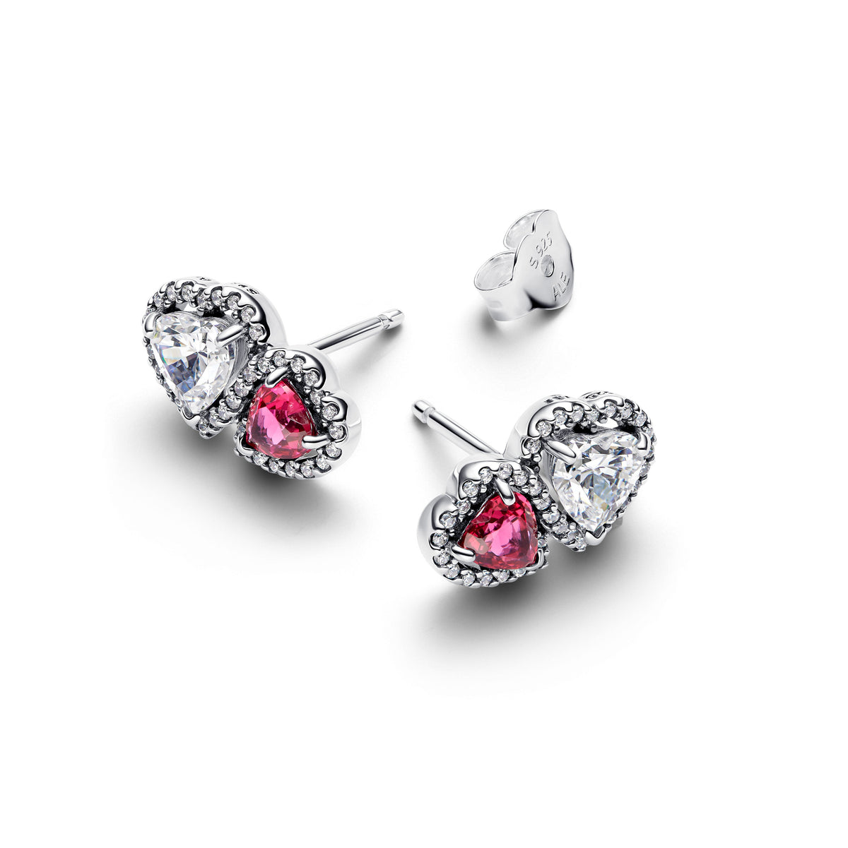 Stud Earrings – Sterling Silver – Halo Hearts