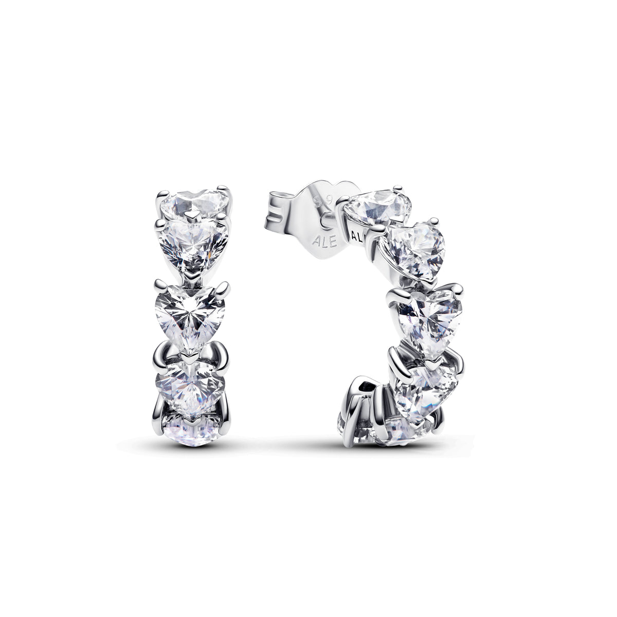 Hoop Earrings – Sterling Silver – Sparkling Hearts Open